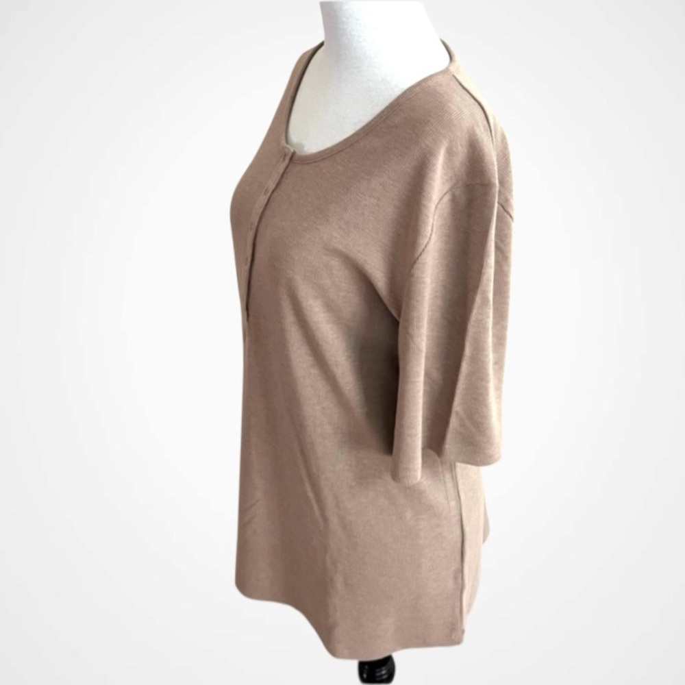 New Mondetta ribbed tee with buttons - light tan / brown~Size XXL - Picture 2 of 6